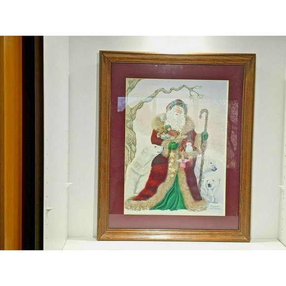 Santa Claus Polar Bears Print Framed Matted Glass Margaret Cobane 18 x 2… - Picture 6 of 6